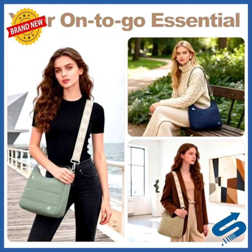 Quilted Puffer Crossbody Bag with RFID Blocking & Built-in Wallet